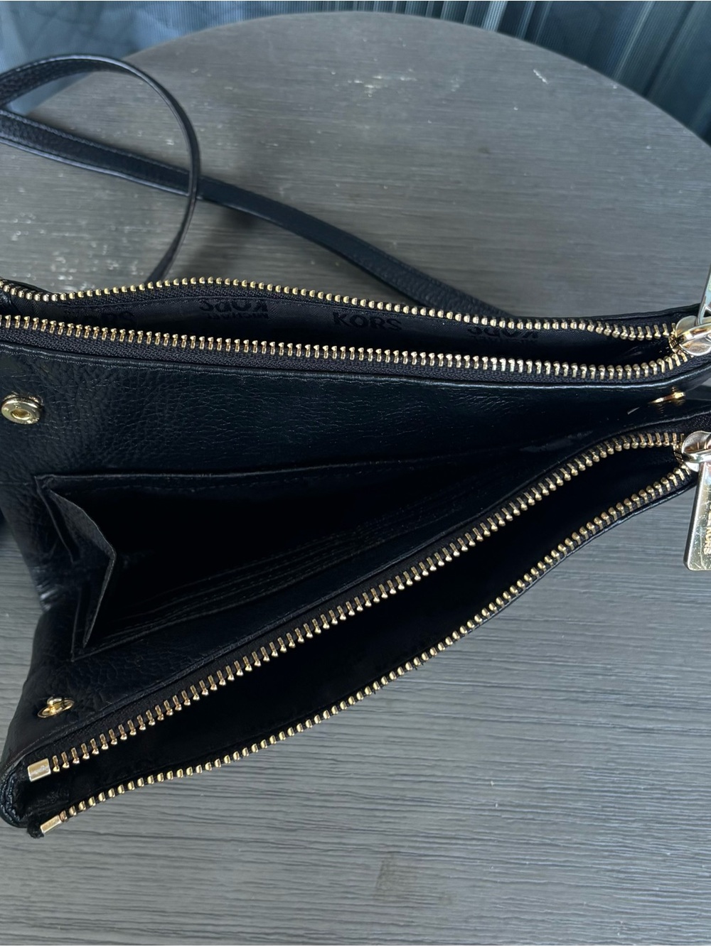 Michael Kors Black Pebbled Leather Crossbody with Gold MK Emblem - Picture 8 of 8